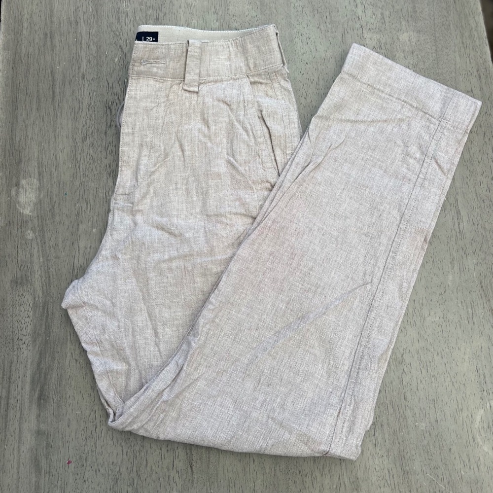 Abercrombie & Fitch Mens 29x30 Straight Stretch Linen Blend Pants Beige Oatmeal